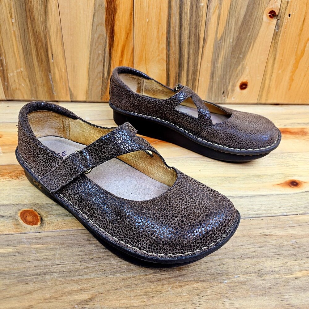 Alegria Mary Jane - Day 562 Sparkly Brown Snake Print Leather Size 42 / 11.5 - Picture 3 of 10